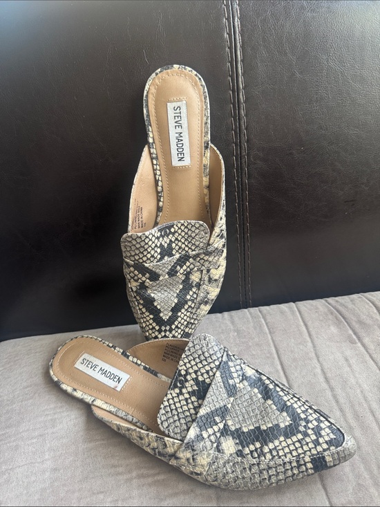 Steve Madden Shoes - Steve Madden Snake-Print Slip-On Mules in Beige and Black